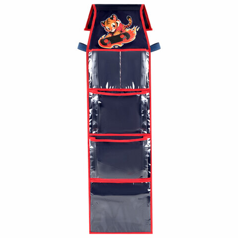 Кармашки-органайзер в шкафчик для детского сада BRAUBERG KIDS, крепление на липучке, наклейки-подсказки, 24х88 см, 