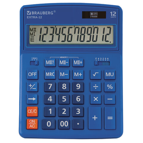 Калькулятор настольный BRAUBERG EXTRA-12-BU (206x155 мм), 12 разрядов, двойное питание