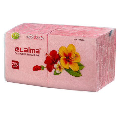 Салфетки бумажные, 250 штук, см, LAIMA, красные (пастельный цвет), 100% целлюлоза