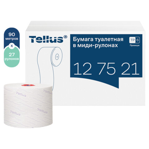 Бумага туалетная 90 м, Tellus/TORK (Система Т6) PREMIUM, КОМПЛЕКТ 27 рулонов, 2-слойная