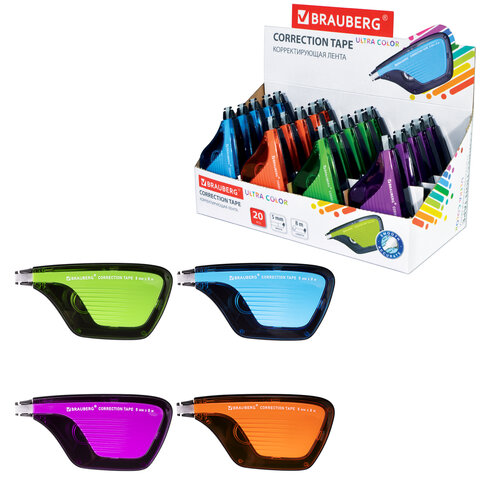 Корректирующая лента BRAUBERG ULTRA COLOR, 5 мм х 8 м, корпус , дисплей