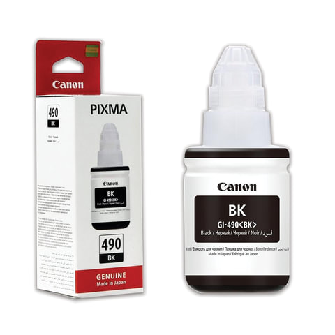 Чернила CANON (GI-490BK) для СНПЧ Pixma G1400\G2400\G3400, ресурс 6000 стр., оригинальные, 0663C001