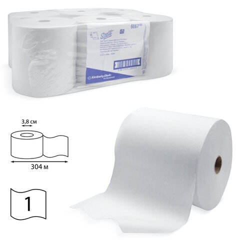 Полотенца бумажные рулонные KIMBERLY-CLARK Scott, КОМПЛЕКТ 6 шт., 304 м, артикул 6667