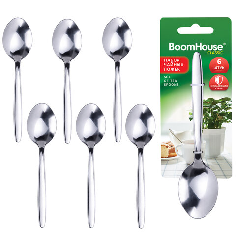 Ложки чайные CLASSIC, НАБОР 6 шт., на подвесе, нержавеющая сталь, серебристые, BOOMHOUSE (БУМХАУС)