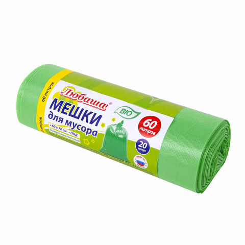 Мешки для мусора биоразлагаемые л, рулон 20 шт., ПНД 15 мкм, 60х70 см, ЛЮБАША