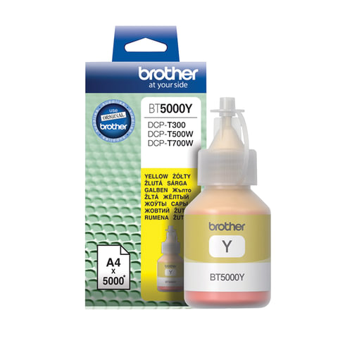 Чернила BROTHER (BT5000Y) для СНПЧ Brother DCP-T310/T510W\T710W, оригинальные, ресурс 5000 страниц