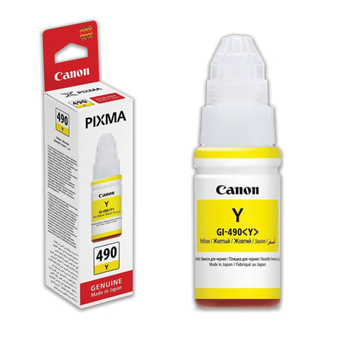 Чернила CANON (GI-490Y) для СНПЧ Pixma G1400\G2400\G3400, ресурс 7000 стр., оригинальные, 0666C001