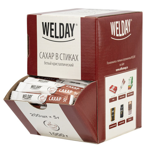 Сахар порционный OFFICE-BOX WELDAY (ВЭЛДЭЙ) в стиках по 5 г, 200 штук, 1 кг