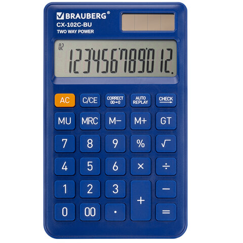 Калькулятор карманный BRAUBERG CX-102C-BU (76x126 мм), 12 разрядов, двойное питание