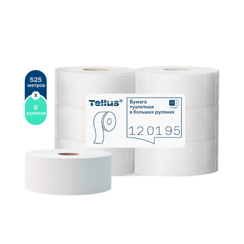 Бумага туалетная 525 м, БОЛЬШОЙ РУЛОН, Tellus/TORK (Система T1) UNIVERSAL, КОМПЛЕКТ 6 рулонов, 1-слойная