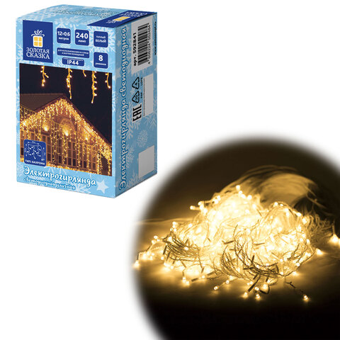 Электрогирлянда-бахрома уличная 12х0,6 м, 240 LED, контроллер, ЗОЛОТАЯ СКАЗКА