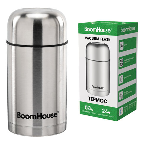Термос 0,8 л для еды/напитков с широким горлом, BOOMHOUSE (БУМХАУС) WIDE, нержавеющая сталь SUS304