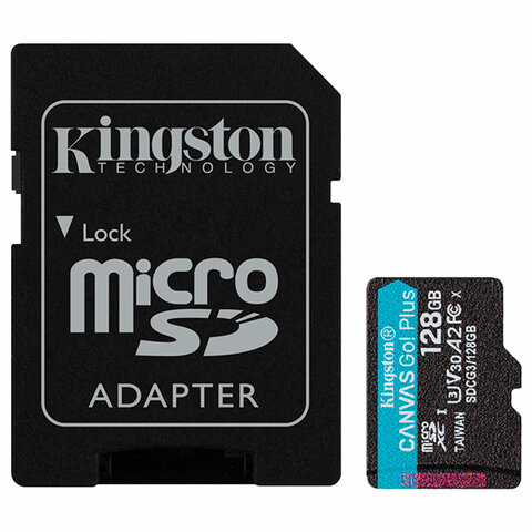 Карта памяти microSDXC GB KINGSTON Canvas Go Plus, UHS-I U3, 170 Мб/с (class 10), с адаптером, SDCG3/128Gb