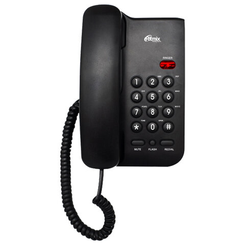 Телефон RITMIX RT-311 black, световая индикация звонка, тональный / импульсный режим, повтор
