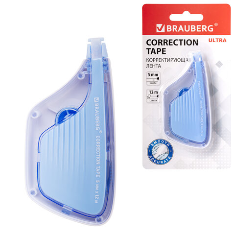 Корректирующая лента BRAUBERG ULTRA, 5 мм х 12 м, корпус бело-голубой, блистер
