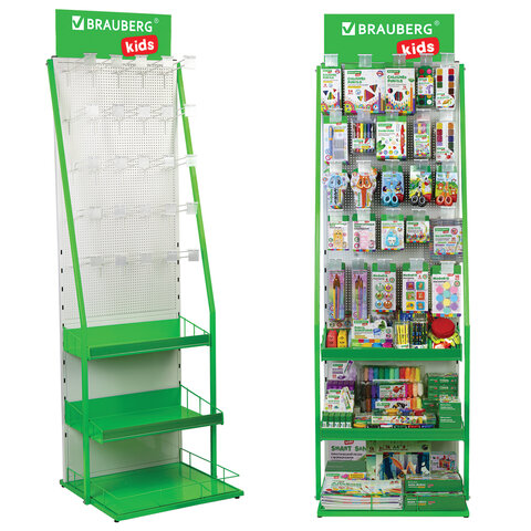 Стойка для размещения товара напольная BRAUBERG KIDS, 205x60x50 см, 25 крючков, 3 полки