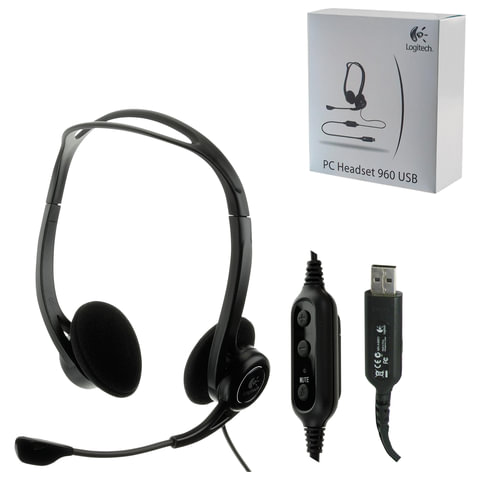 Наушники с микрофоном (гарнитура) LOGITECH PC 960, проводная, компьютерная, 2,4 м, стерео, USB