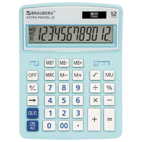 Калькулятор настольный BRAUBERG EXTRA PASTEL-12-LB (206x155 мм), 12 разрядов, двойное питание