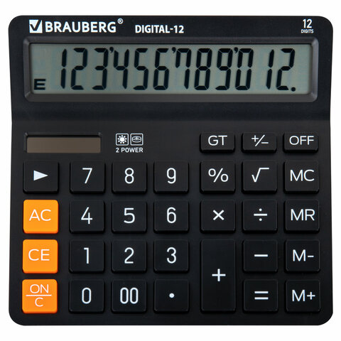 Калькулятор настольный BRAUBERG DIGITAL-12-BK (151х152 мм), 12 разрядов, двойное питание