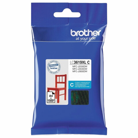 Картридж струйный BROTHER (LC3619XLC) для MFC-J3530DW/J3930DW, оригинальный, ресурс 1500 страниц