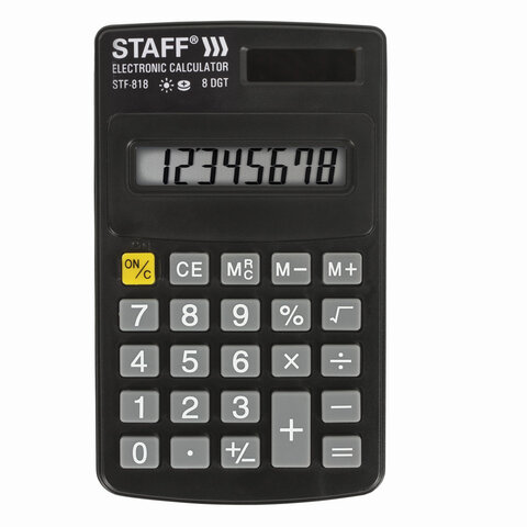 Калькулятор карманный STAFF STF-818 (102х62 мм), 8 разрядов, двойное питание