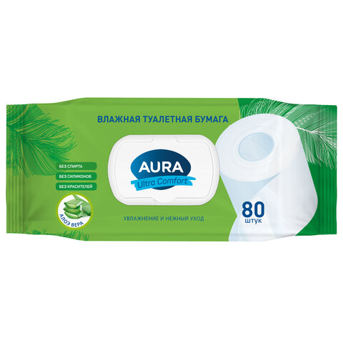 Бумага туалетная влажная 80 шт., AURA 