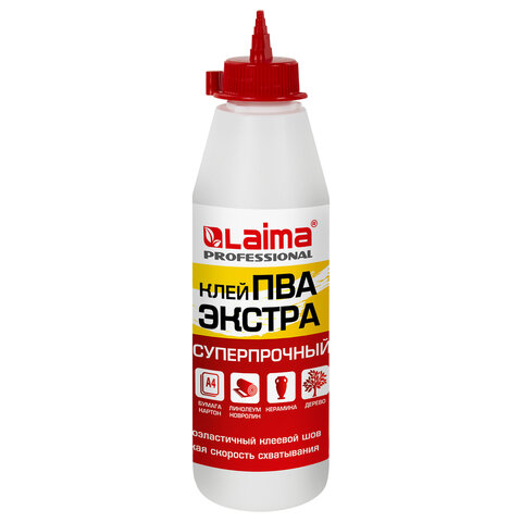 Клей ПВА Экстра Суперпрочный 0,5 кг (керамика, ткань, кожа, дерево, бумага, картон), LAIMA