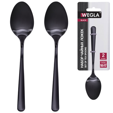 Ложки чайные BLACK, НАБОР 2 шт., на подвесе, нержавеющая сталь, WEGLA (ВЕГЛА)