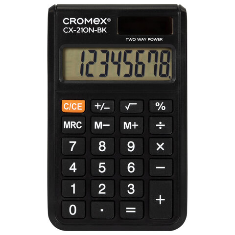 Калькулятор карманный CROMEX (КРОМЕКС) CX-210N-BK (96х62 мм), 8 разрядов, двойное питание