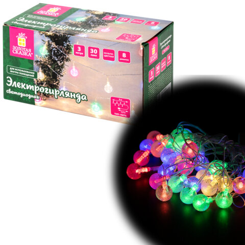 Электрогирлянда-нить комнатная 3 м, 30 LED, с насадками, вид: 