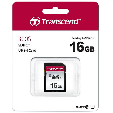Карта памяти SDHC ГБ, TRANSCEND UHS-I U1, 95 Мб/с (class 10), TS16GSDC300S