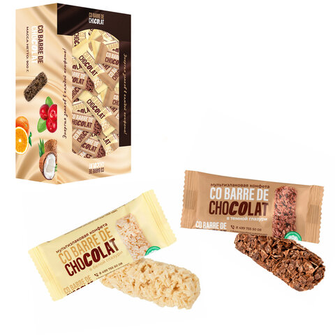 Конфеты мультизлаковые CO BARRE DE CHOCOLAT, ассорти в белой и темной глазури, г