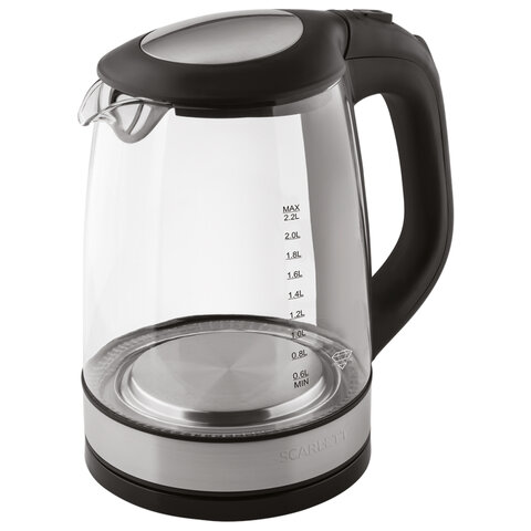 Чайник SCARLETT SC-EK27G19, 2,2 л, 2200 Вт, закрытый нагревательный элемент, стекло