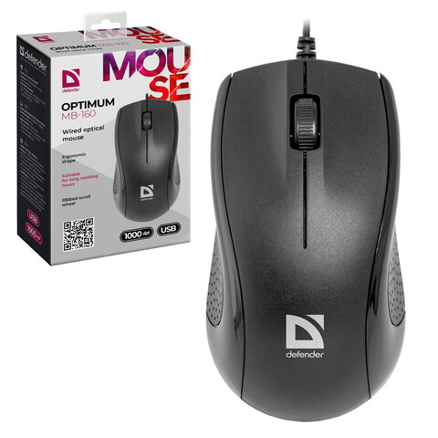 Мышь проводная DEFENDER Optimum MB-160, USB, 2 кнопки + 1 колесо-кнопка, оптическая
