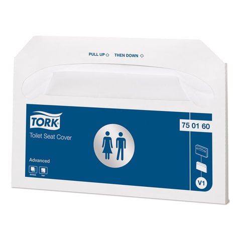 Покрытия на унитаз TORK (Система V1), 1/2 сложения, КОМПЛЕКТ 250 шт., 37х42 см, Advanced