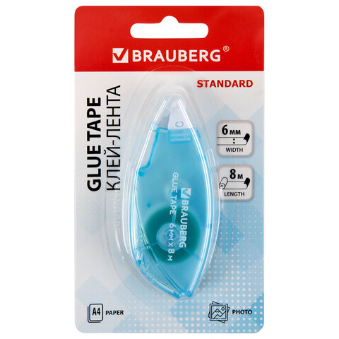 Клей-лента BRAUBERG STANDARD, 6 мм х 8 м, корпус матовый , блистер