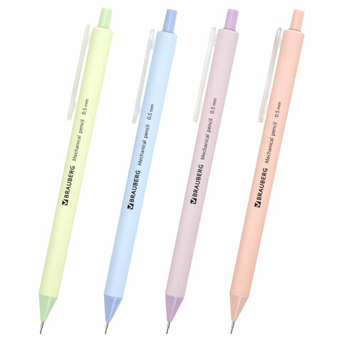 Карандаш механический мм, BRAUBERG SOFT PASTEL, корпус soft-touch ассорти