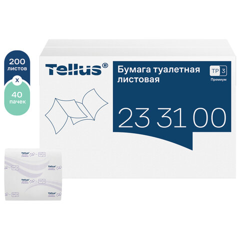 Бумага туалетная листовая Tellus/TORK (Система ТР3) ПРЕМИУМ КОМПЛЕКТ 40 шт., 200 л., см, 2-слойная