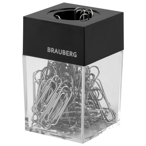 Скрепочница магнитная BRAUBERG со 100 никелированными скрепками 28 мм, корпус