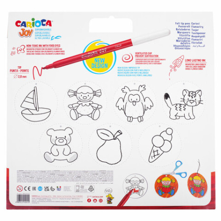 Фломастеры CARIOCA (Италия) "Joy", 60 шт., 30 цветов, суперсмываемые, картонная коробка с ручкой, 41015