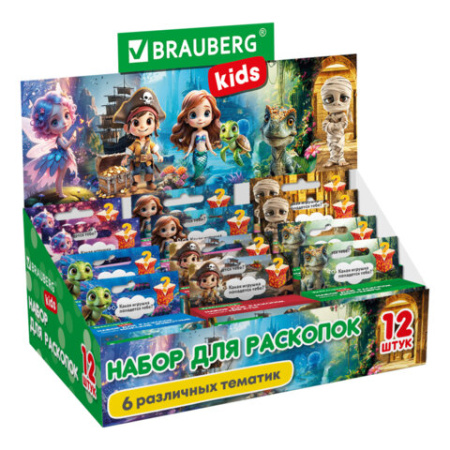 Набор для раскопок 5х8 см, инструменты, 6 видов ассорти, BRAUBERG KIDS, 665915