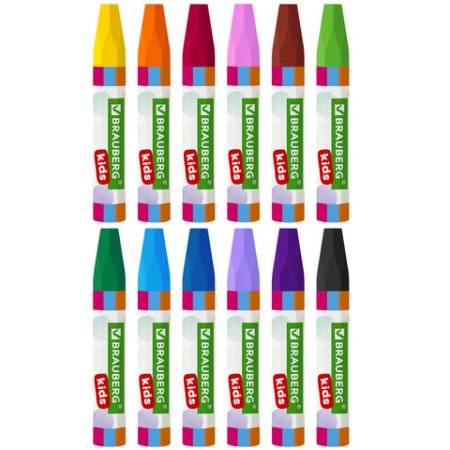 Восковые мелки утолщенные BRAUBERG KIDS, НАБОР 12 цветов, на масляной основе, яркие цвета, 271693