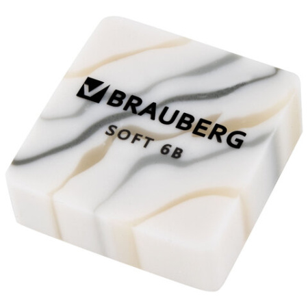 Ластик BRAUBERG "MARBLE", 34х34х11 мм, квадратный, экологичный ПВХ, ассорти, 272726