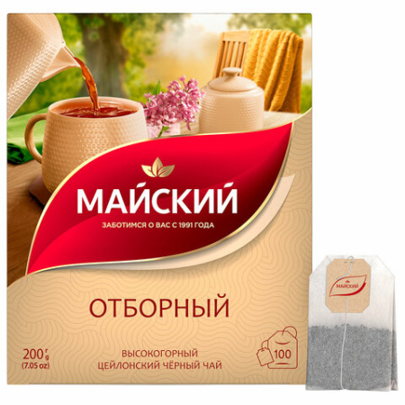 Чай МАЙСКИЙ "Отборный" черный, 100 пакетиков по 2 г, 102224