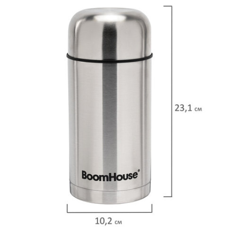 Термос 1 л для еды/напитков с широким горлом, BOOMHOUSE (БУМХАУС) WIDE, нержавеющая сталь SUS304, серебристый, 700320