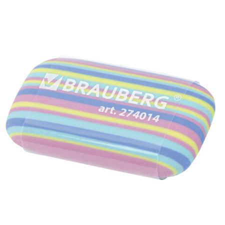 Ластик BRAUBERG "PASTEL STRIPES", 45х24х10 мм, пастельные цвета ассорти, 274014