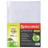 Папки-файлы перфорированные А4 BRAUBERG "PREMIUM", комплект 100 шт., гладкие, "Яблоко", 35 мкм, 221710