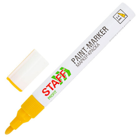 Маркер-краска лаковый (paint marker) 2-4 мм, ЖЕЛТЫЙ, НИТРО-ОСНОВА, STAFF PROFIT, для любых поверхностей, 152583