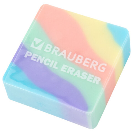 Ластик "PASTEL", 34х34х14 мм, квадратный, ассорти, ЭКО ПВХ, BRAUBERG, 273210