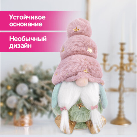 Украшение новогоднее интерьерное, 18 см, "Усатый гномик", полиэстер, пенопласт, ЗОЛОТАЯ СКАЗКА